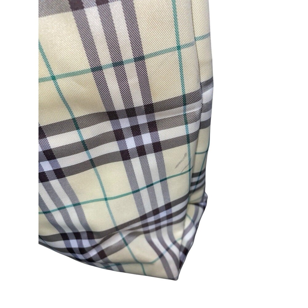Vintage Burberry London Tote Bag Nylon Leather Cream Yellow Brown Plaid - Picture 5 of 9